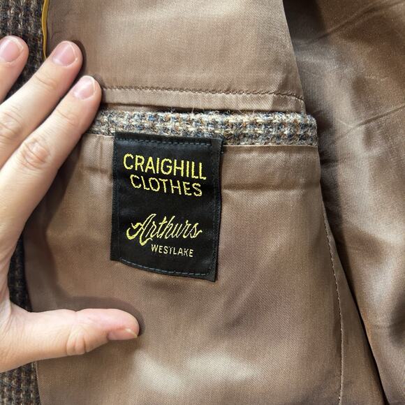 Vintage Harris Tweed Men 44L Houndstooth Scottish Edinburgh Brown Wool Handwoven - Picture 6 of 7